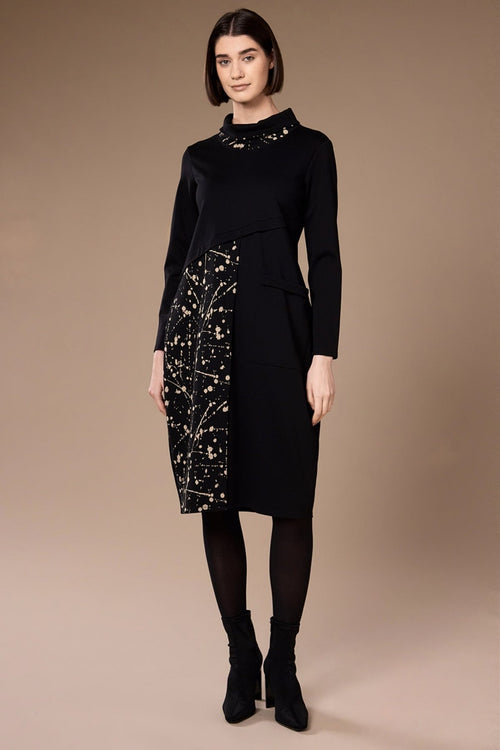 Black Splash Print Knee Length  Dress