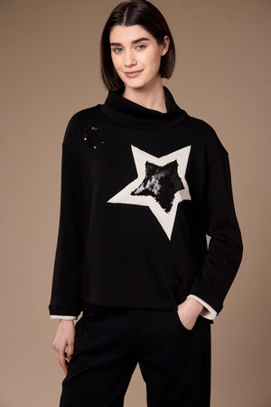 Carraig Donn Black Star Crew Neck Long Sleeve Sweater