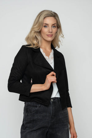 Carraig Donn Black Suede Cropped Cover Up Jacket