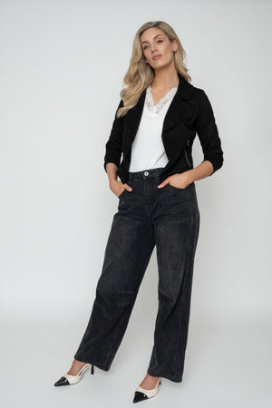 Carraig Donn Black Suede Cropped Cover Up Jacket
