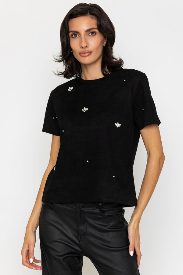 Carraig Donn Black Suedette Embellished Short Sleeve Top