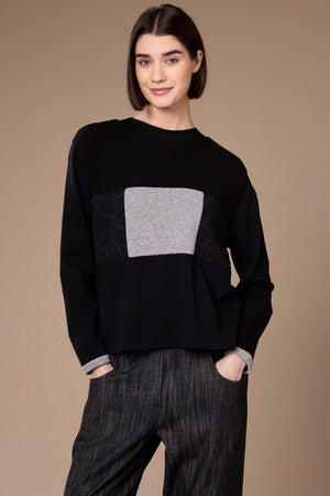 Carraig Donn Black Textured Grey Panel Long Sleeved Top
