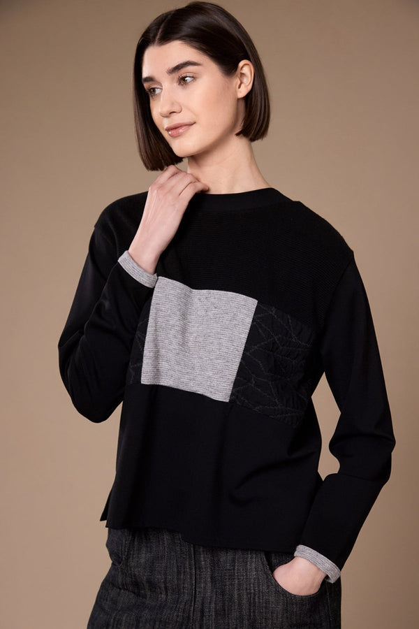 Carraig Donn Black Textured Grey Panel Long Sleeved Top