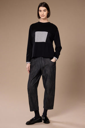 Carraig Donn Black Textured Grey Panel Long Sleeved Top
