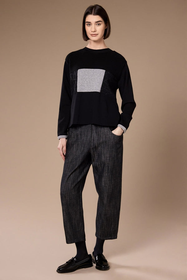 Carraig Donn Black Textured Grey Panel Long Sleeved Top