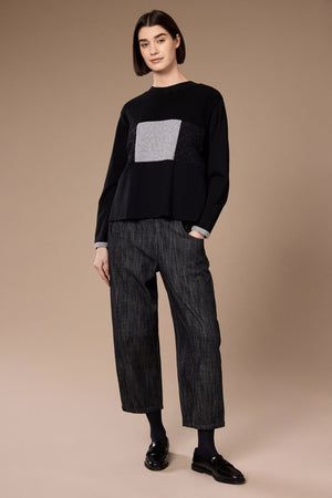 Carraig Donn Black Textured Grey Panel Long Sleeved Top