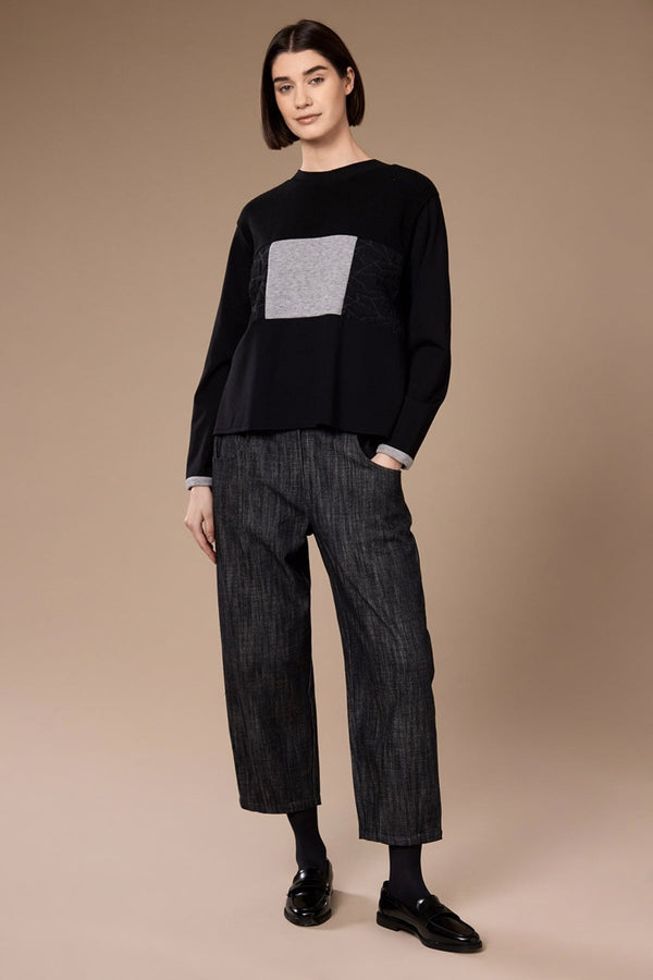 Carraig Donn Black Textured Grey Panel Long Sleeved Top