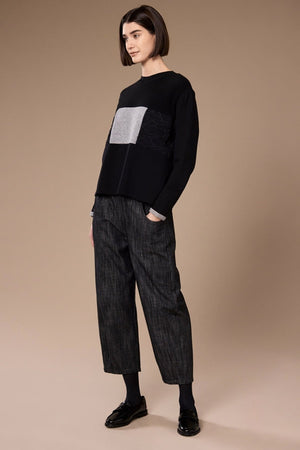 Carraig Donn Black Textured Grey Panel Long Sleeved Top