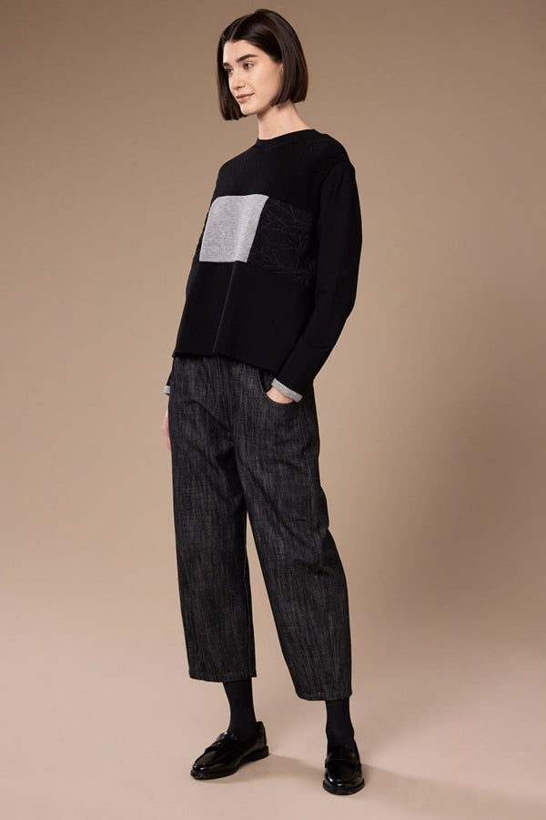 Carraig Donn Black Textured Grey Panel Long Sleeved Top