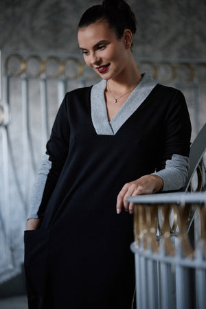Carraig Donn Black Two Tone V Neck Knit Dress