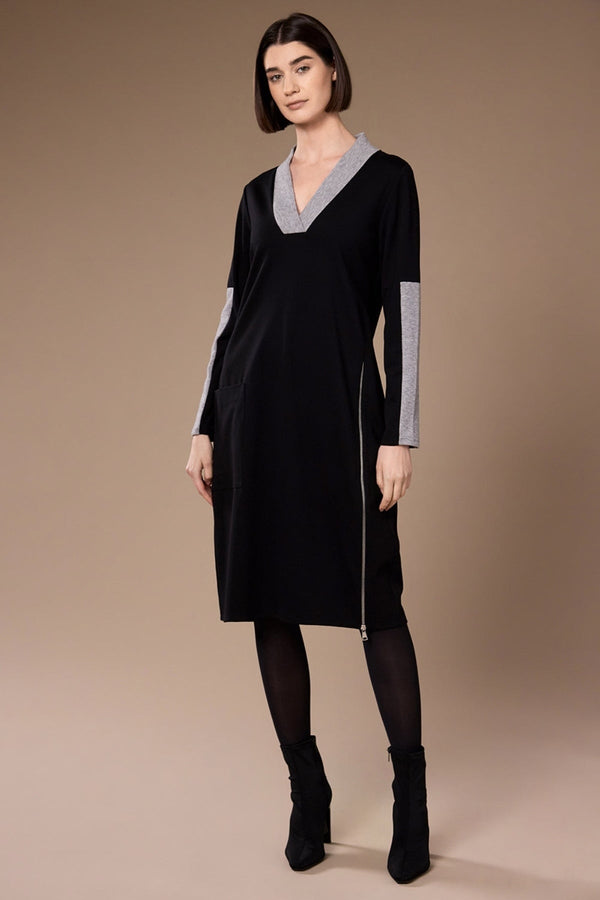 Carraig Donn Black Two Tone V Neck Knit Dress