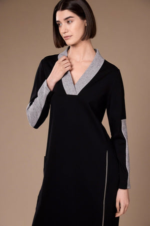Carraig Donn Black Two Tone V Neck Knit Dress