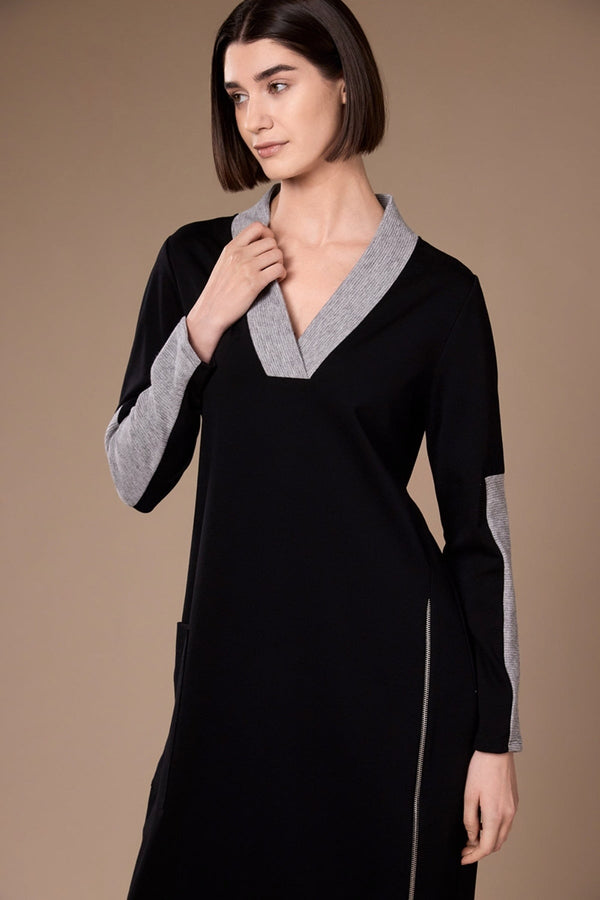 Carraig Donn Black Two Tone V Neck Knit Dress