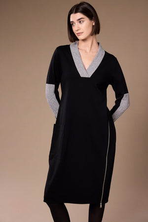 Carraig Donn Black Two Tone V Neck Knit Dress