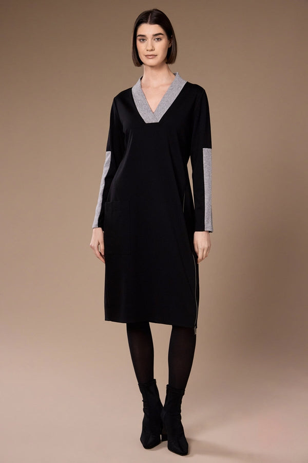 Carraig Donn Black Two Tone V Neck Knit Dress