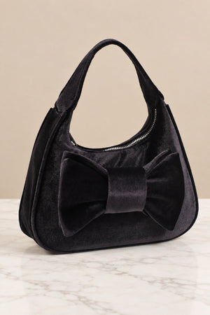 Carraig Donn Black Velvet Bow Detail Mini Hobo Bag