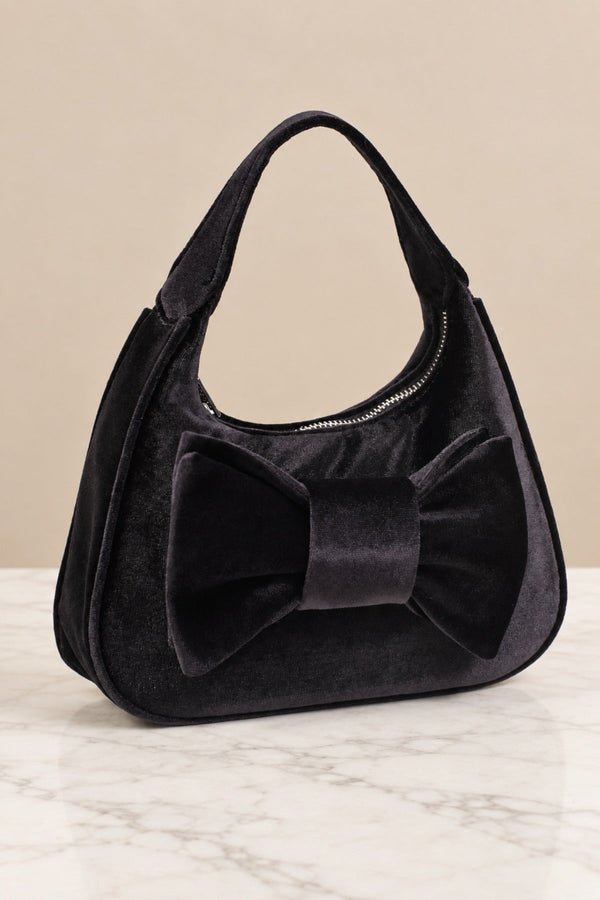 Carraig Donn Black Velvet Bow Detail Mini Hobo Bag