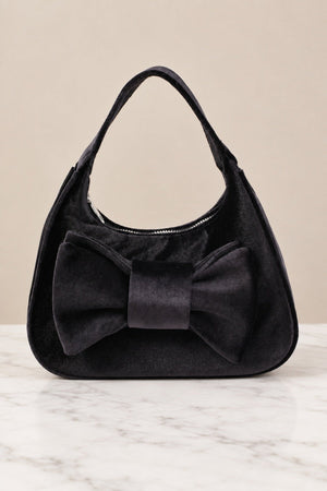 Carraig Donn Black Velvet Bow Detail Mini Hobo Bag