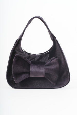 Carraig Donn Black Velvet Bow Detail Mini Hobo Bag