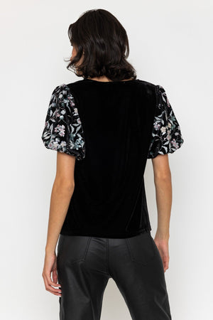 Carraig Donn Black Velvet Floral Sequin Embellished Sleeve Top