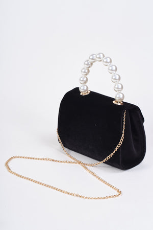 Carraig Donn Black Velvet Pearl Top Handle Clutch Bag