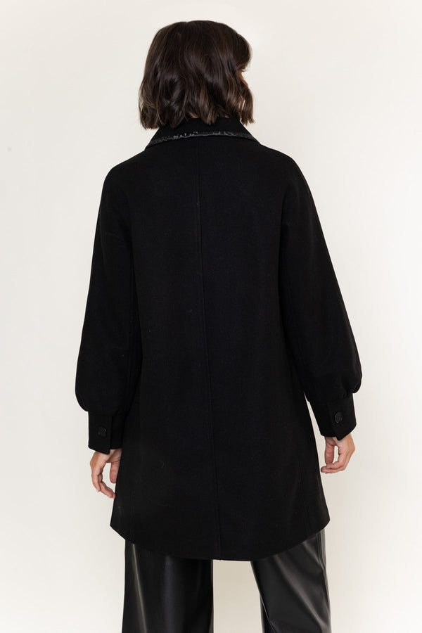 Carraig Donn Black Velvet Trim Button Longline Coat