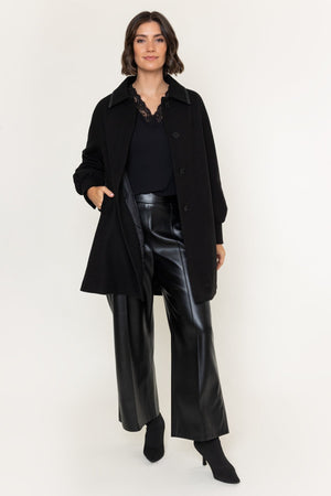 Carraig Donn Black Velvet Trim Button Longline Coat