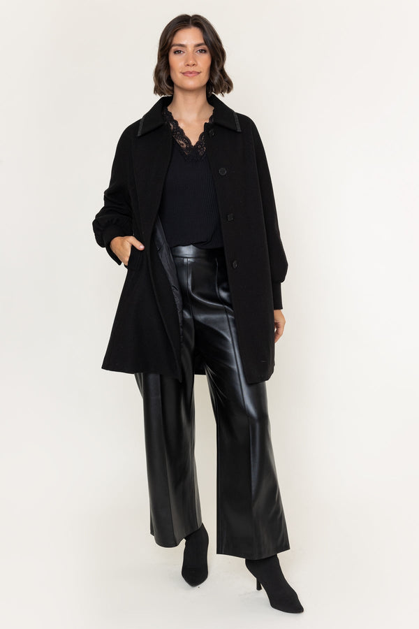 Carraig Donn Black Velvet Trim Button Longline Coat