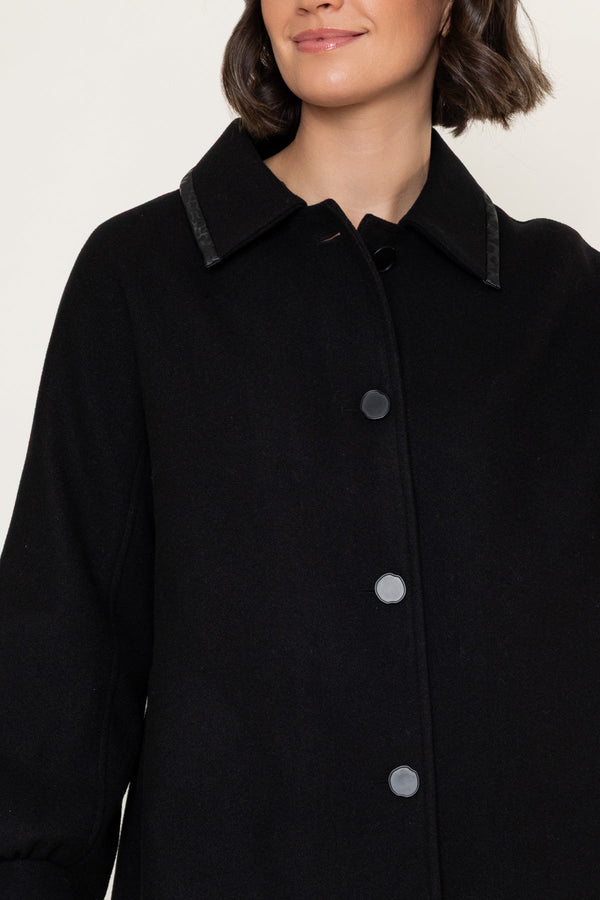 Carraig Donn Black Velvet Trim Button Longline Coat