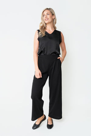 Carraig Donn Black Viscose Blend High Waisted Wide Leg Trousers
