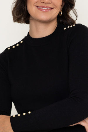 Carraig Donn Black Viscose Blend Knitted Turtleneck Button Detail Long Sleeve Jumper