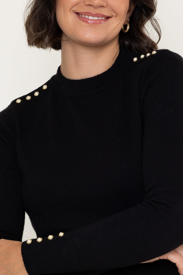 Carraig Donn Black Viscose Blend Knitted Turtleneck Button Detail Long Sleeve Jumper