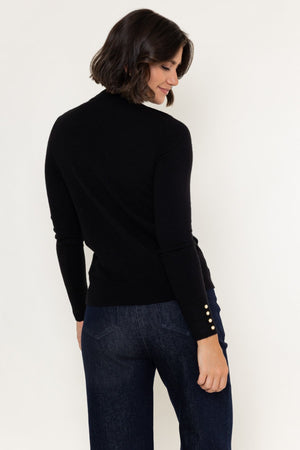 Carraig Donn Black Viscose Blend Knitted Turtleneck Button Detail Long Sleeve Jumper