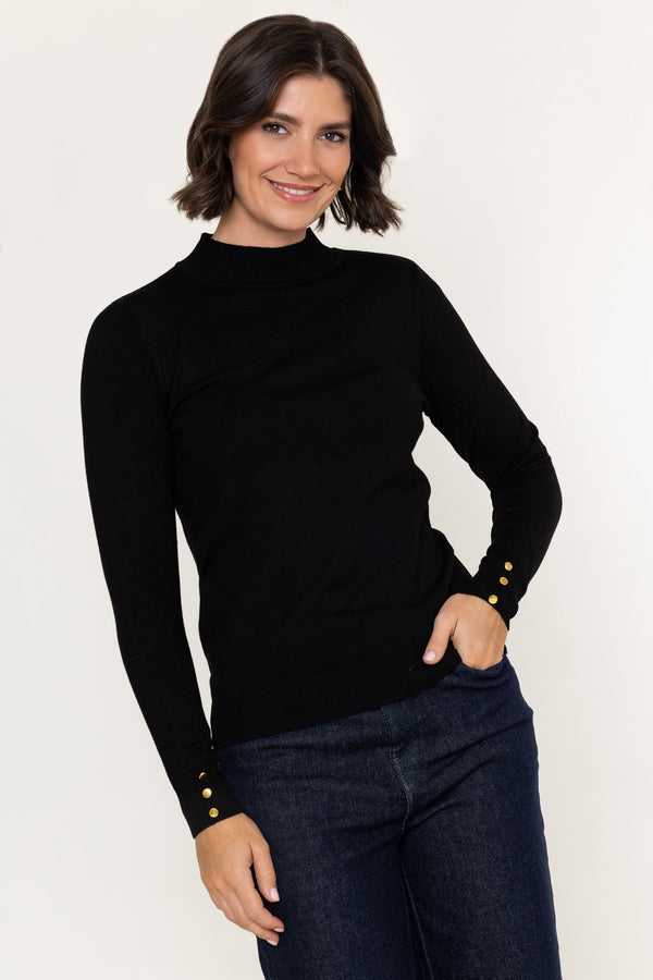 Carraig Donn Black Viscose Blend Knitted Turtleneck Long Sleeve Jumper