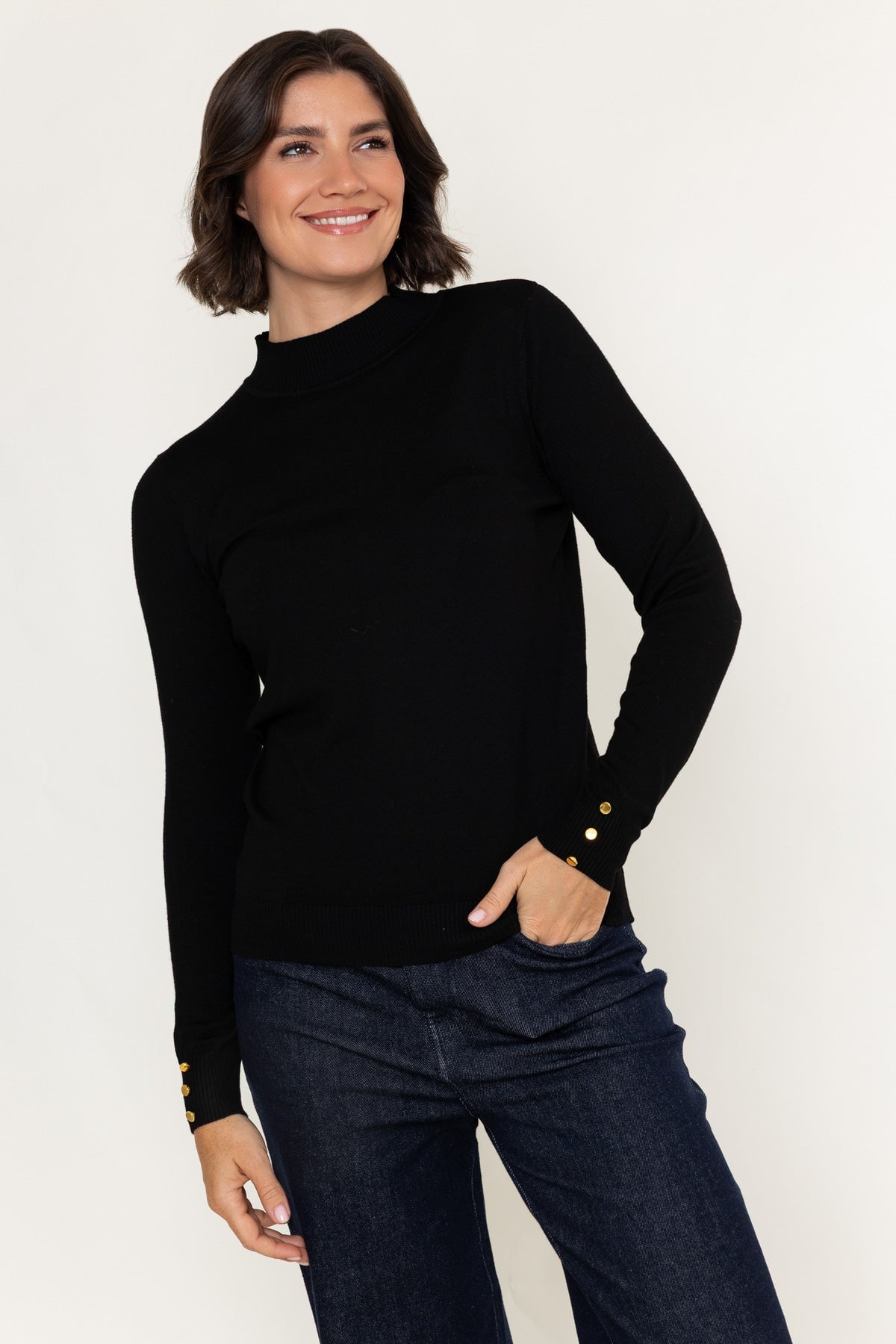 Black Viscose Blend Knitted Turtleneck Long Sleeve Jumper