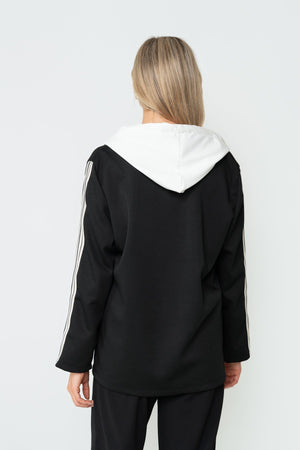 Carraig Donn Black Viscose Blend Side Stripe Hooded Blazer