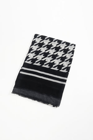Carraig Donn Black & White Houndstooth Print Viscose Scarf