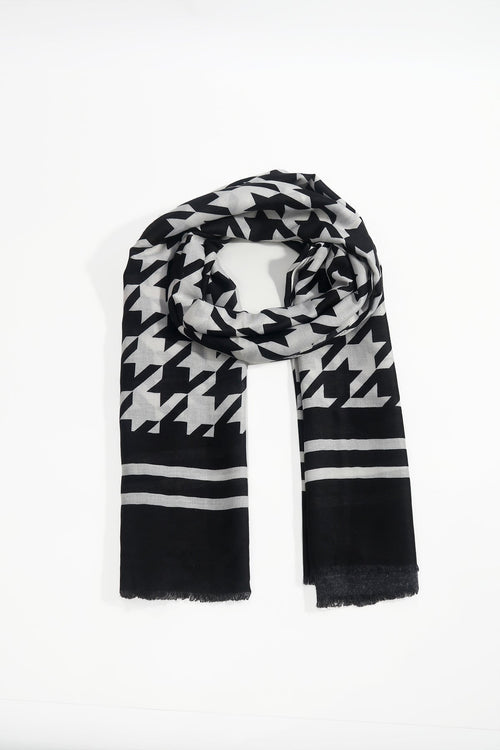 Black & White Houndstooth Print Viscose Scarf