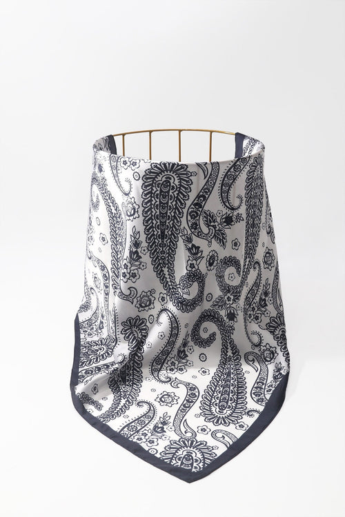 Carraig Donn Black & White Paisley Print Satin Neckerchief Scarf