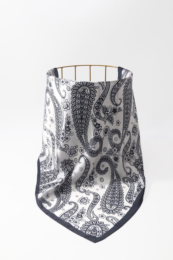 Carraig Donn Black & White Paisley Print Satin Neckerchief Scarf