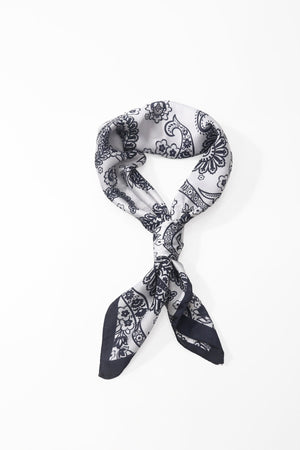 Carraig Donn Black & White Paisley Print Satin Neckerchief Scarf
