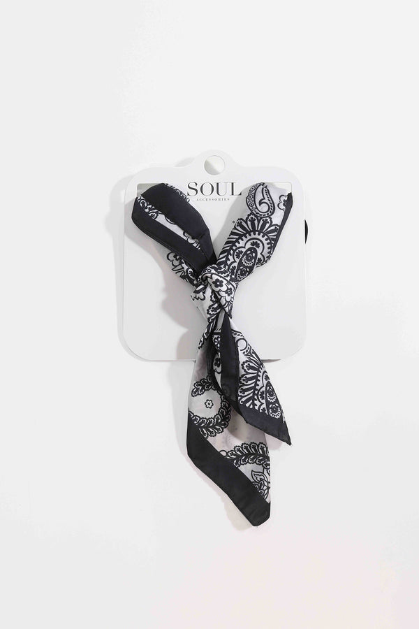 Carraig Donn Black & White Paisley Print Satin Neckerchief Scarf