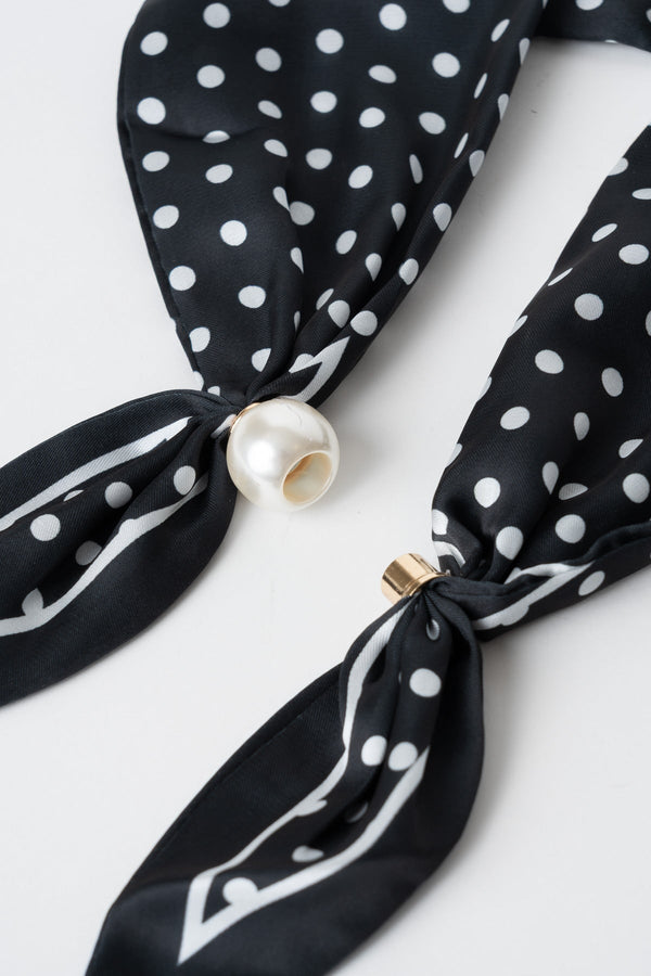 Carraig Donn Black & White Polka Dot Satin Pearl Clasp Neckerchief