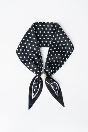 Carraig Donn Black & White Polka Dot Satin Pearl Clasp Neckerchief