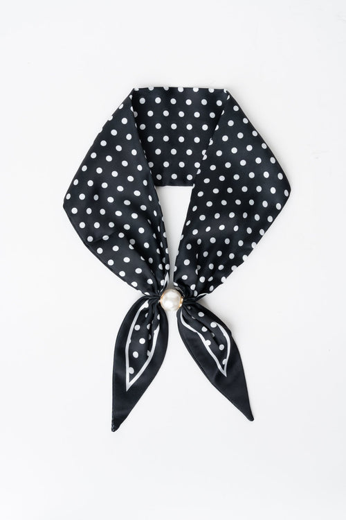 Black & White Polka Dot Satin Pearl Clasp Neckerchief