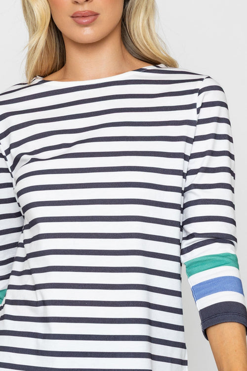 Carraig Donn Black & White Stripe 3/4 Length Sleeve Top