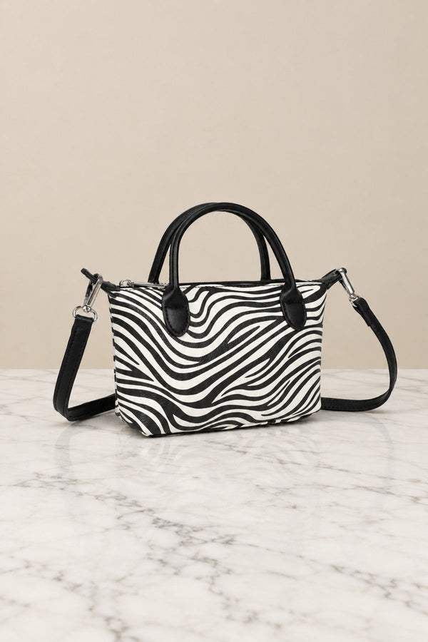Carraig Donn Black & White Zebra Print Top Handle Mini Tote Bag