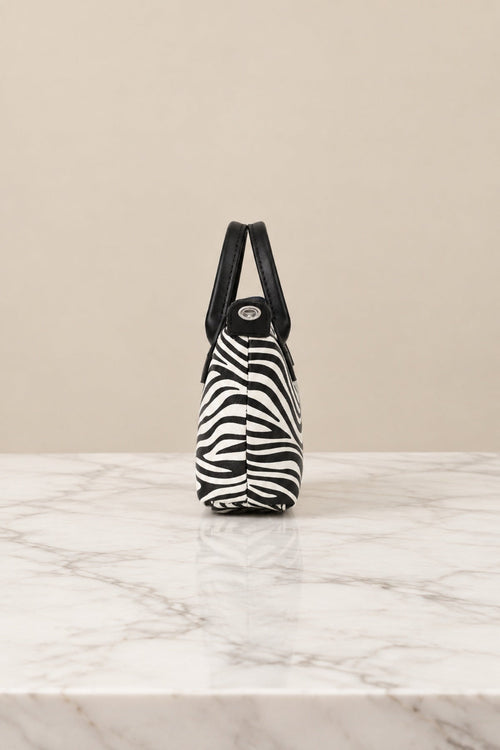 Carraig Donn Black & White Zebra Print Top Handle Mini Tote Bag
