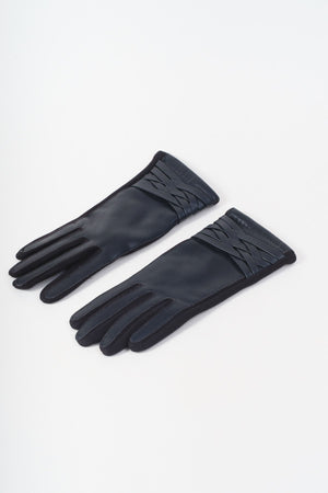 Carraig Donn Black Woven Cross Detail Faux Leather Gloves