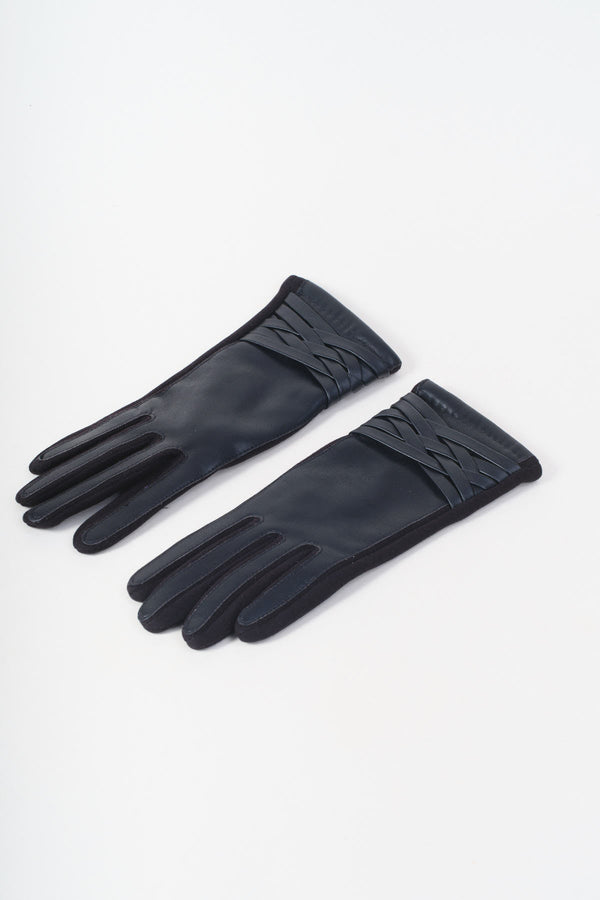 Carraig Donn Black Woven Cross Detail Faux Leather Gloves